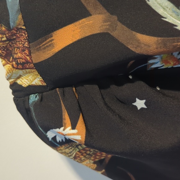 eShakti Wrap Maxi Dress with Ruched Long Sleeves in Owl Print - Picture 3 of 10